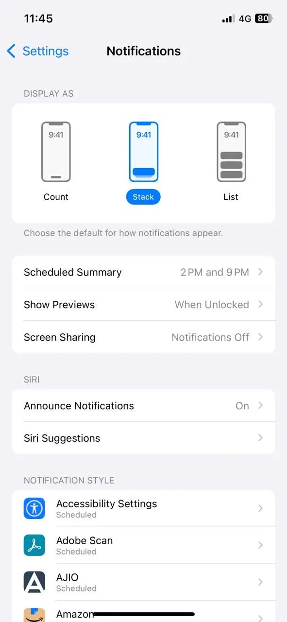 Cài đặt thông báo trên iPhone hiển thị tùy chọn xem trước