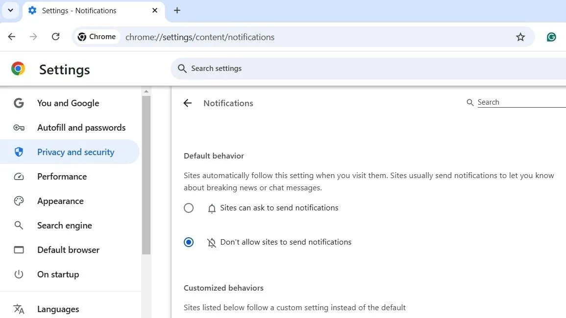 Cài đặt thông báo trình duyệt Google Chrome