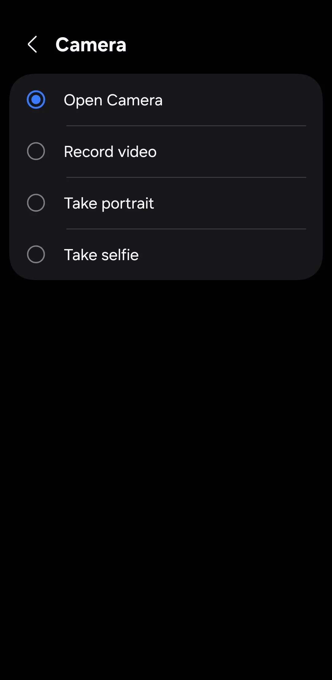 Cài đặt tùy chỉnh thao tác nhấn đúp nút nguồn trên điện thoại Android, hiển thị các lựa chọn khởi động camera hoặc ứng dụng khác.