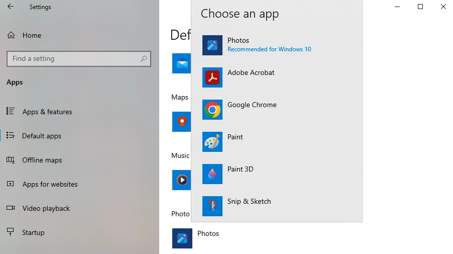 Cài đặt ứng dụng mặc định trong Windows 10