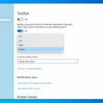 Cài đặt vị trí Taskbar trong ứng dụng Cài đặt Windows 10, hiển thị tùy chọn vị trí thanh tác vụ.