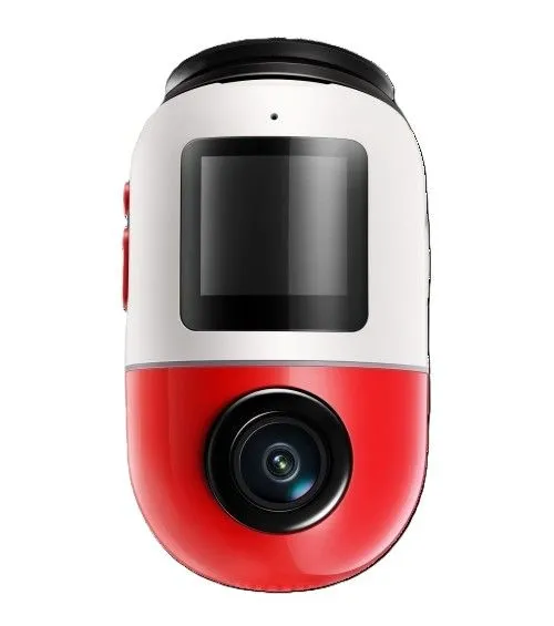 Camera hành trình 70mai 4K Omni màu đỏ và trắng với thiết kế xoay 360 độ