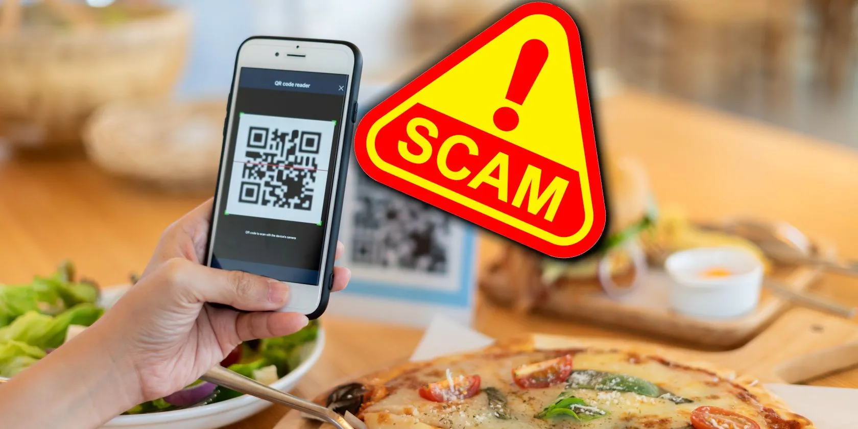 Cảnh báo lừa đảo mã QR (QR code phishing) hiển thị trên màn hình điện thoại, khuyến nghị dùng ứng dụng quét mã bảo mật