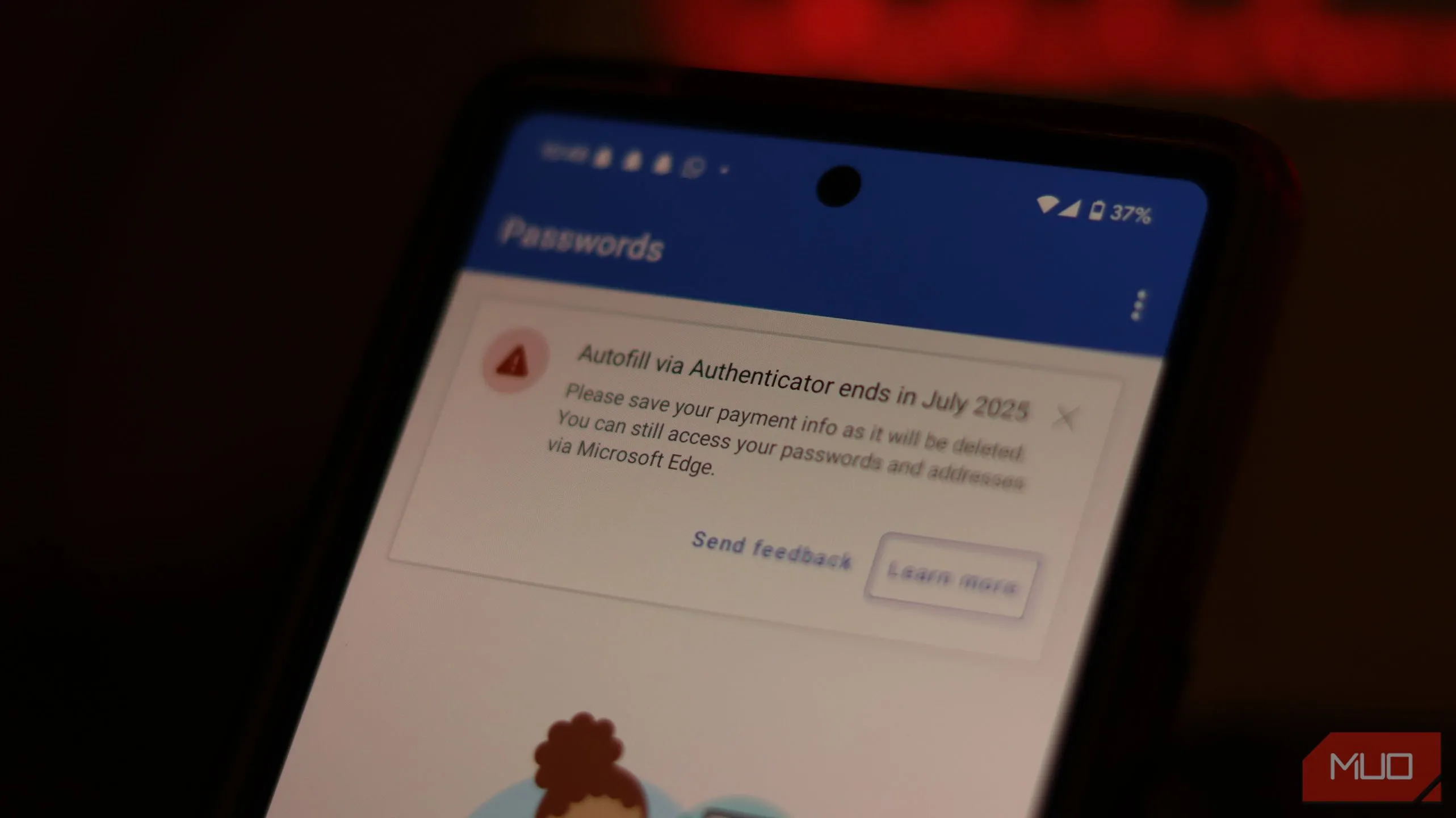 Cảnh báo về trình quản lý mật khẩu trong Microsoft Authenticator