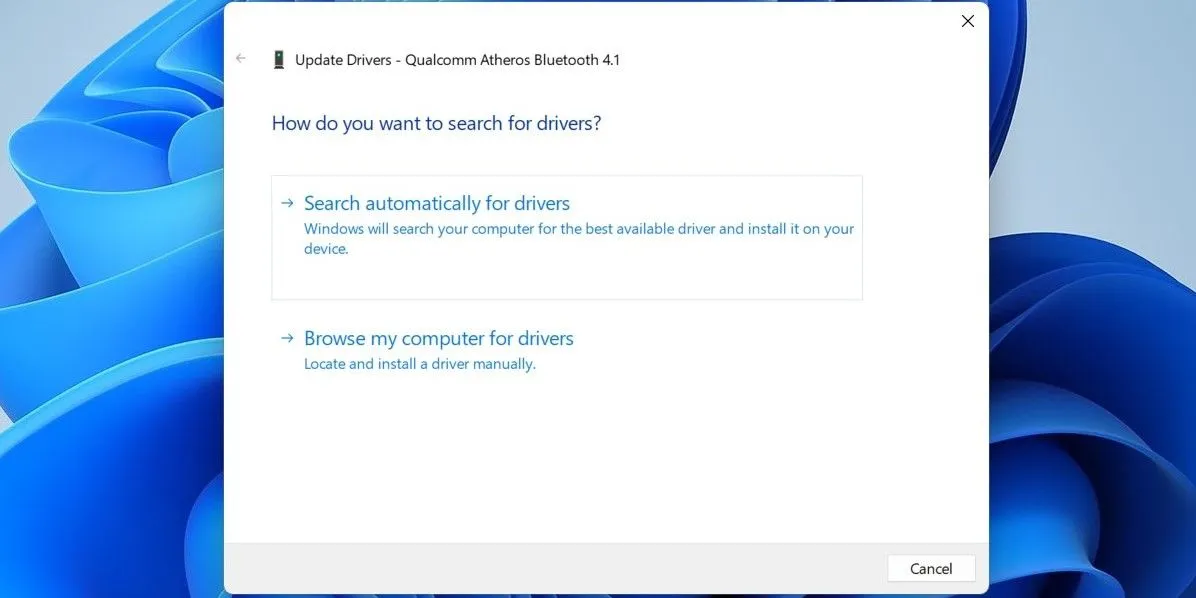 Cập nhật driver Bluetooth thông qua Trình quản lý Thiết bị trên Windows