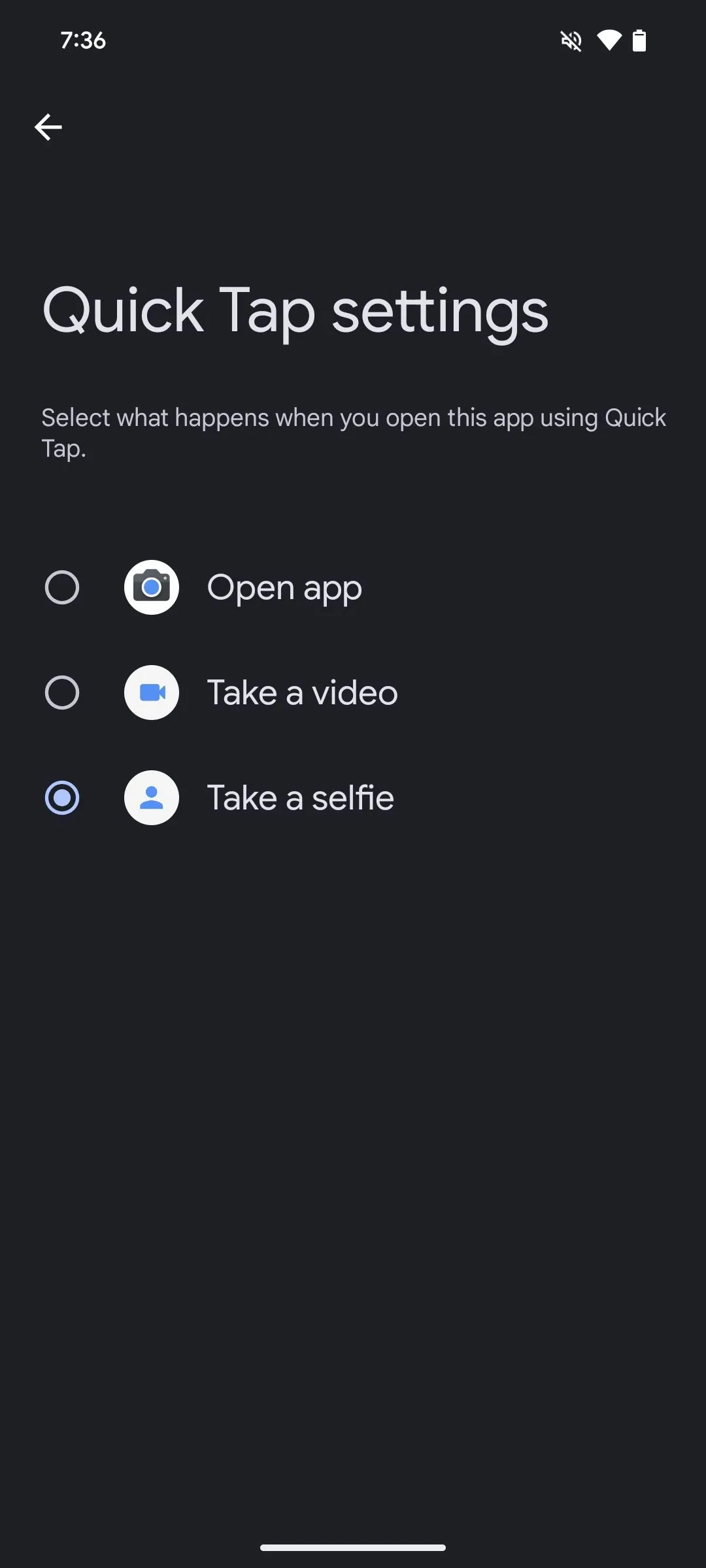 Cấu hình Quick Tap để mở ứng dụng Camera ở chế độ selfie trên Pixel.