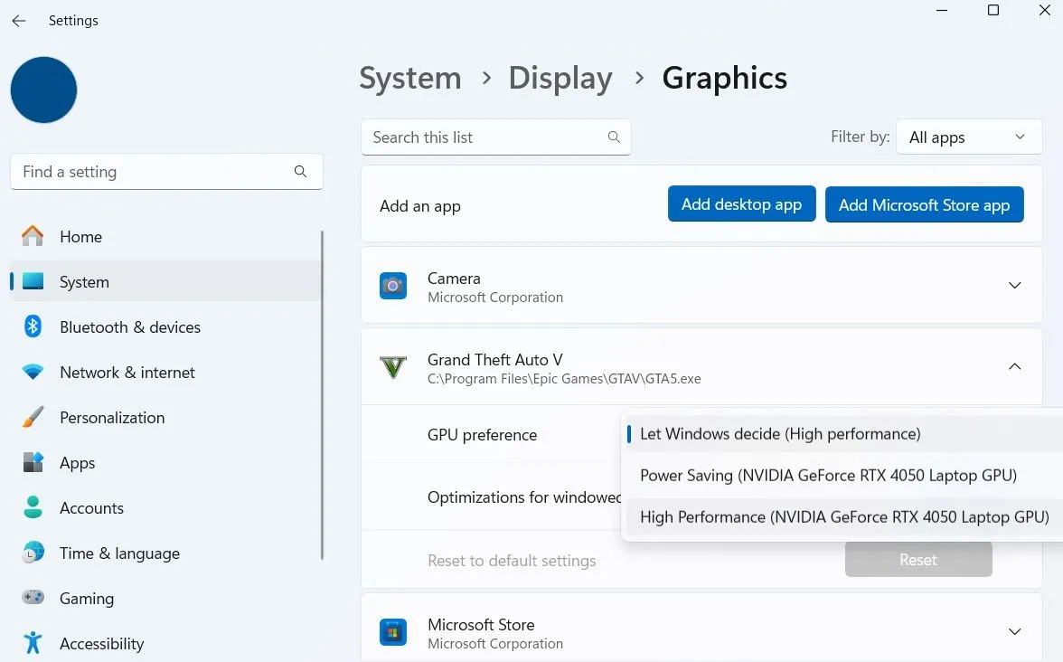 Cấu hình ưu tiên GPU hiệu suất cao cho ứng dụng và trò chơi trên Windows