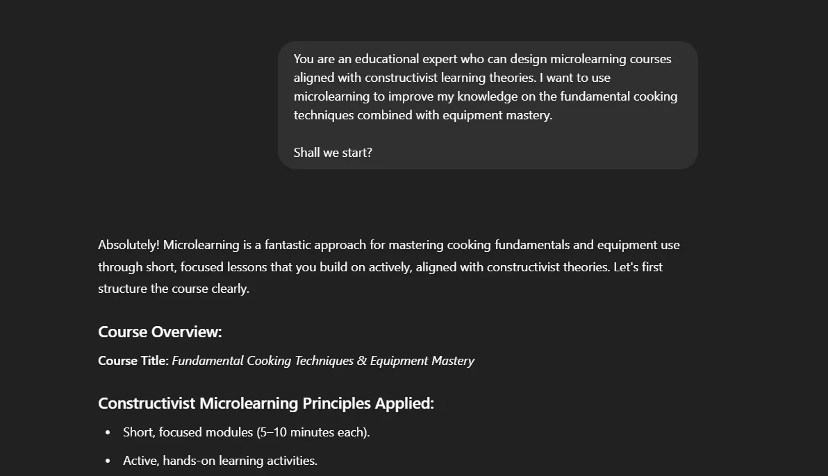 Cấu trúc khóa học microlearning được ChatGPT thiết kế theo yêu cầu