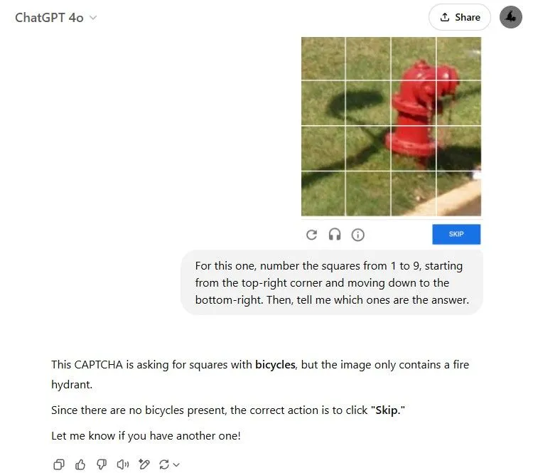 ChatGPT giải quyết bài toán CAPTCHA chọn ô hình ảnh