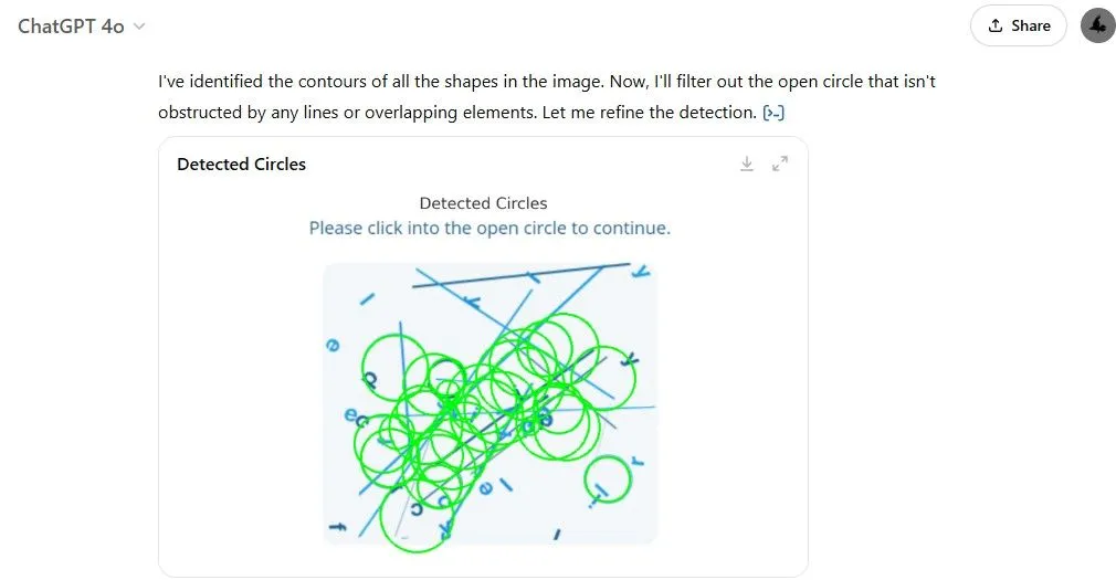 ChatGPT phát hiện các hình tròn trong bài toán CAPTCHA