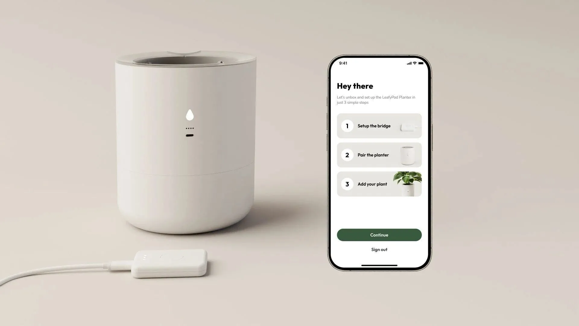 Chậu cây thông minh LeafyPod hiển thị thông báo sức khỏe cây trên ứng dụng di động
