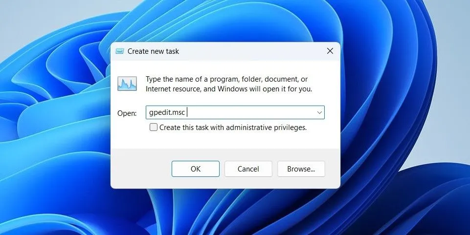 Chạy tác vụ mới gpedit.msc từ Trình quản lý Tác vụ để mở Group Policy