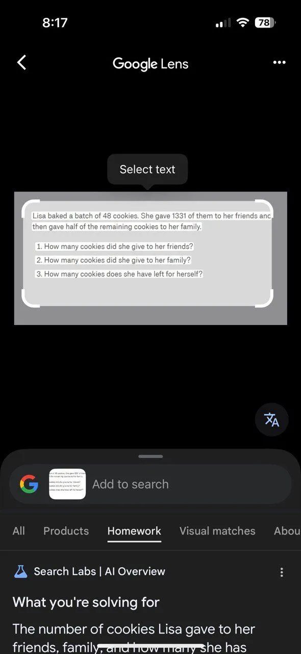 Chế độ trợ giúp bài tập trong ứng dụng Google trên iPhone