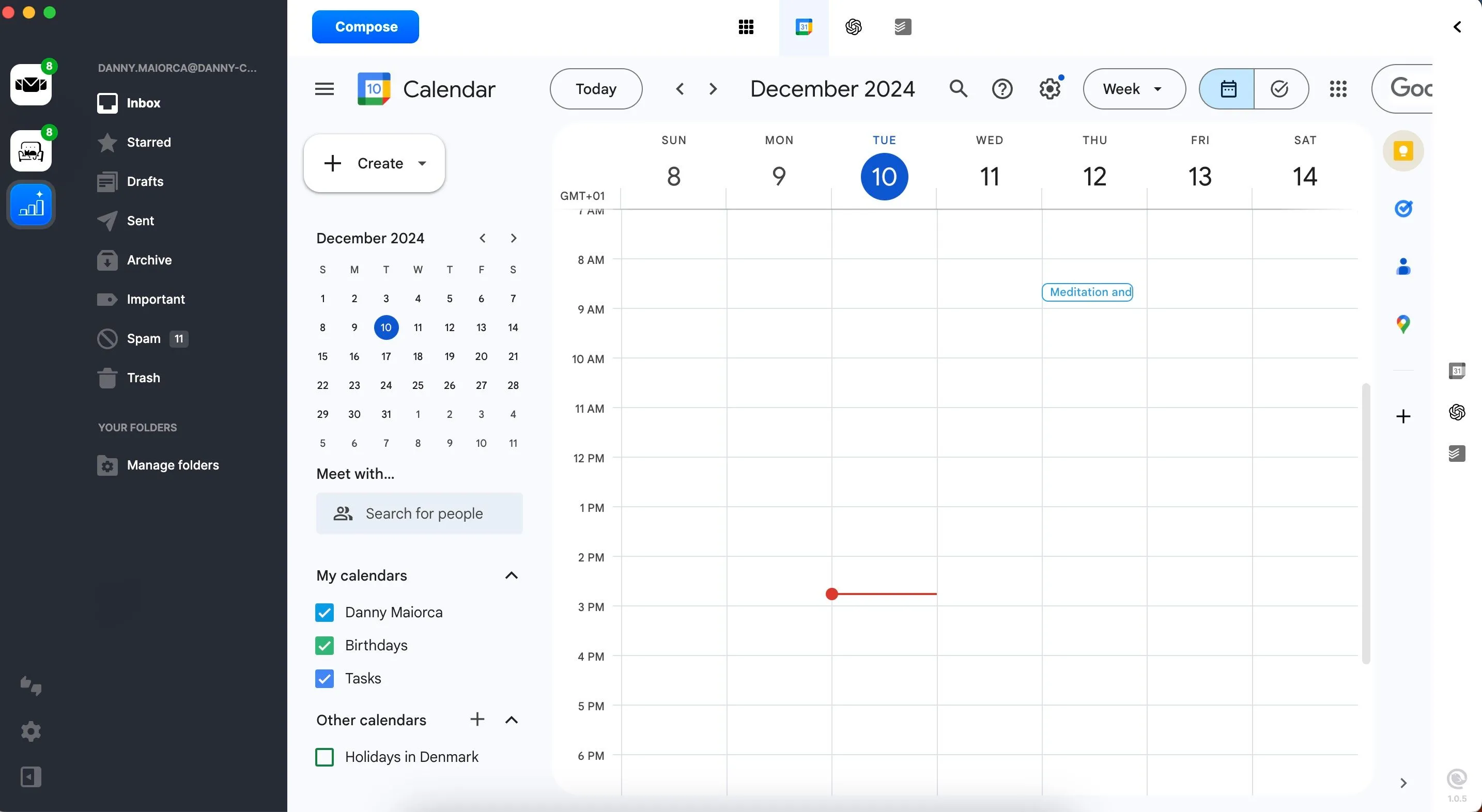 Chế độ xem lịch Google Calendar tích hợp trực tiếp trong giao diện ứng dụng Mailbird