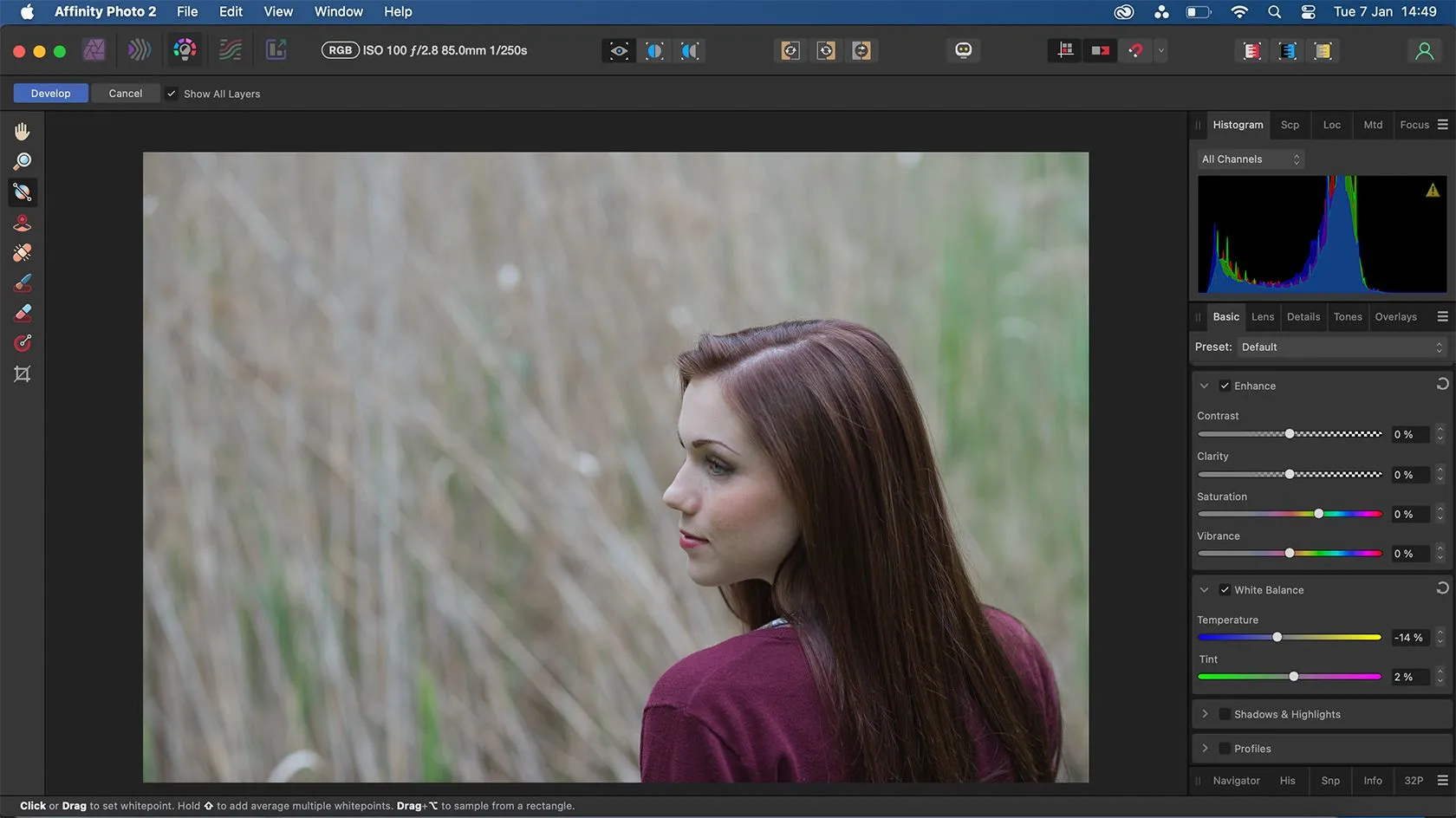 Chỉnh sửa ảnh RAW trong Affinity Photo bằng Develop Persona với các tùy chọn