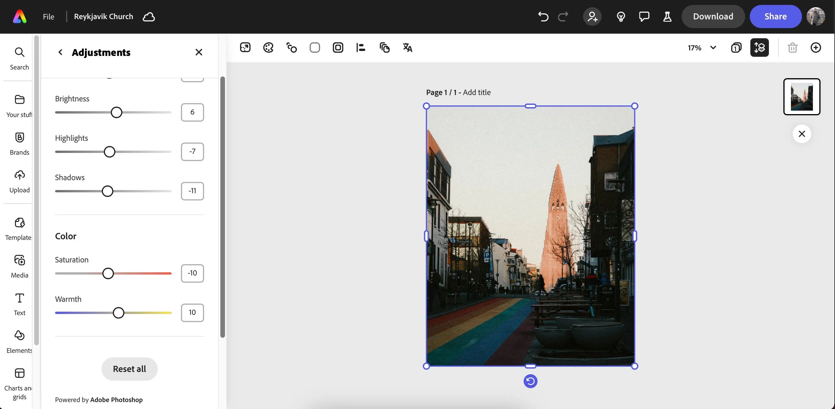 Chỉnh sửa ảnh trong ứng dụng Adobe Express, minh họa tính năng chỉnh sửa cơ bản