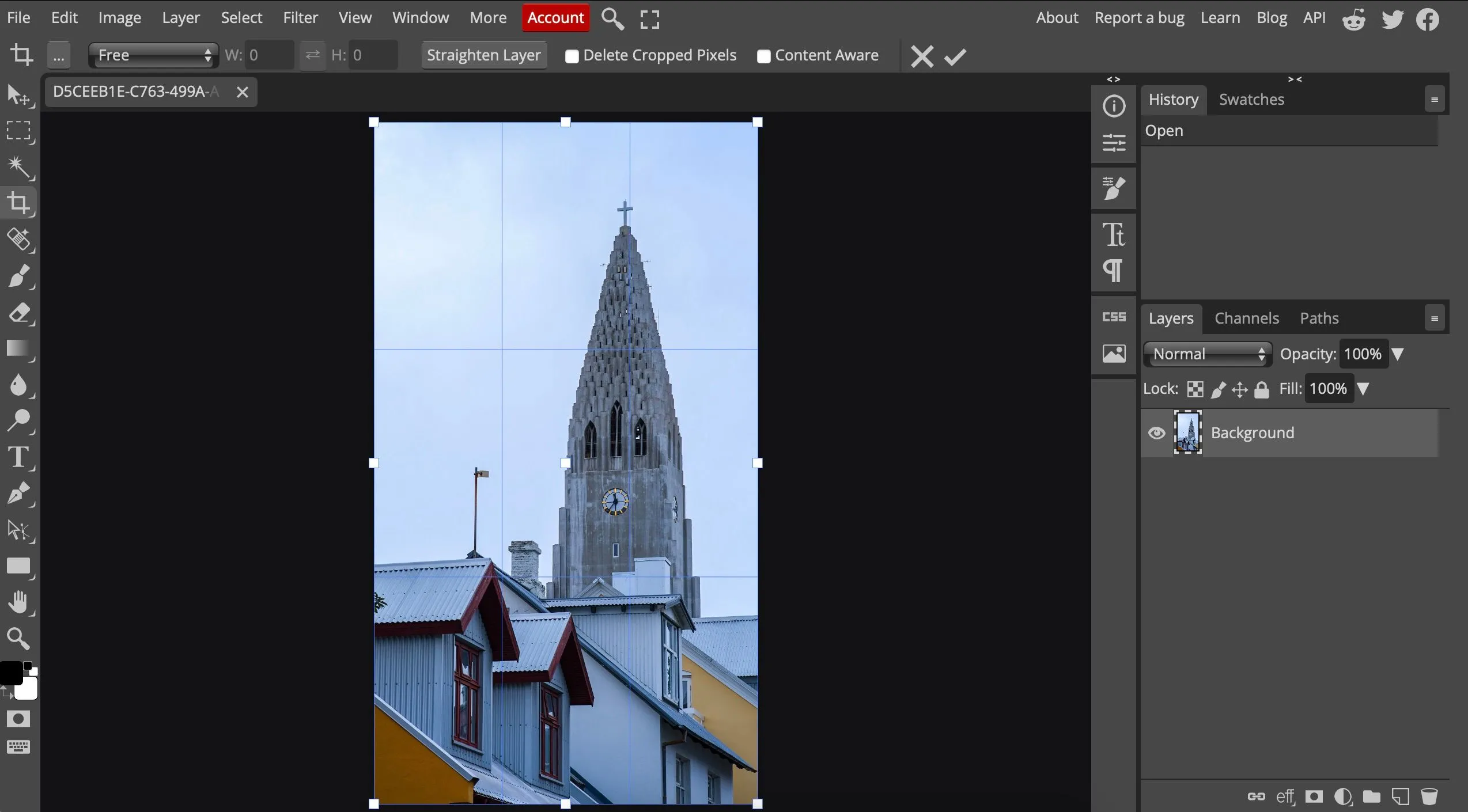 Chỉnh sửa ảnh trong ứng dụng Photopea, minh họa giao diện chỉnh sửa online