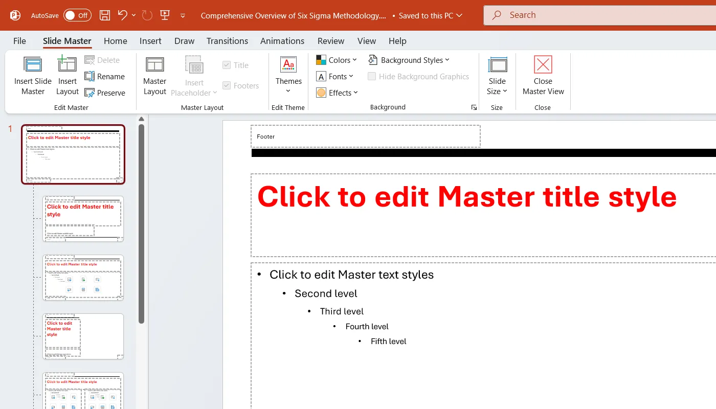 Chỉnh sửa Master Slide trong PowerPoint để áp dụng thay đổi đồng bộ cho các trang chiếu.
