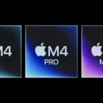Chip Apple M4, M4 Pro và M4 Max đặt cạnh nhau cho thấy sự đa dạng của dòng chip Apple Silicon