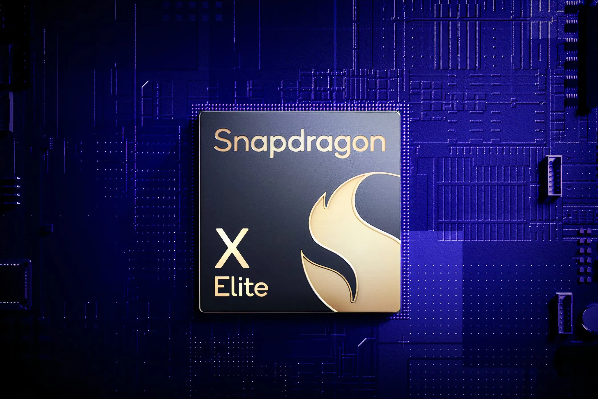 Chip xử lý Snapdragon X Elite trên nền tím, tượng trưng cho công nghệ tiên tiến của Qualcomm
