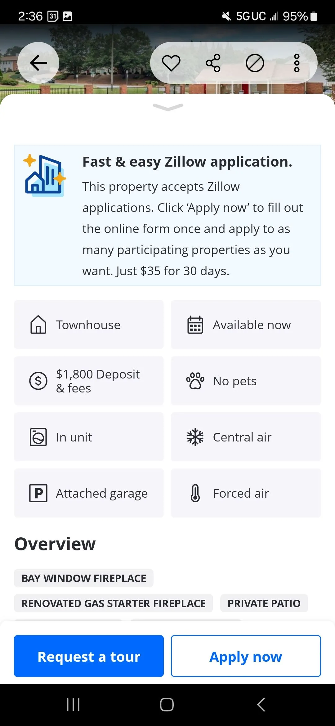 Chọn 'Apply now' để gửi đơn đăng ký thuê nhà trực tuyến qua Zillow