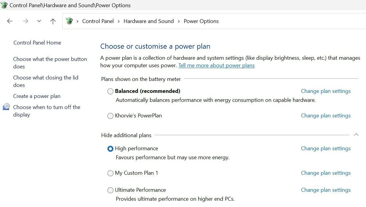 Chọn gói nguồn hiệu suất cao trong cài đặt Windows