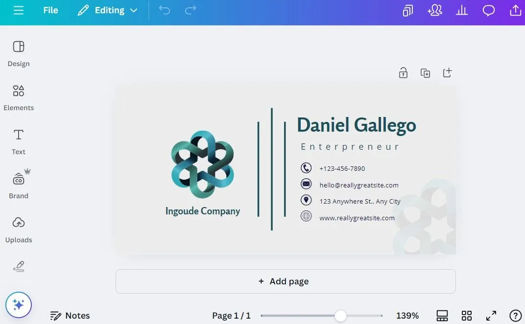 Chữ ký email trong ứng dụng Canva dành cho máy tính để bàn