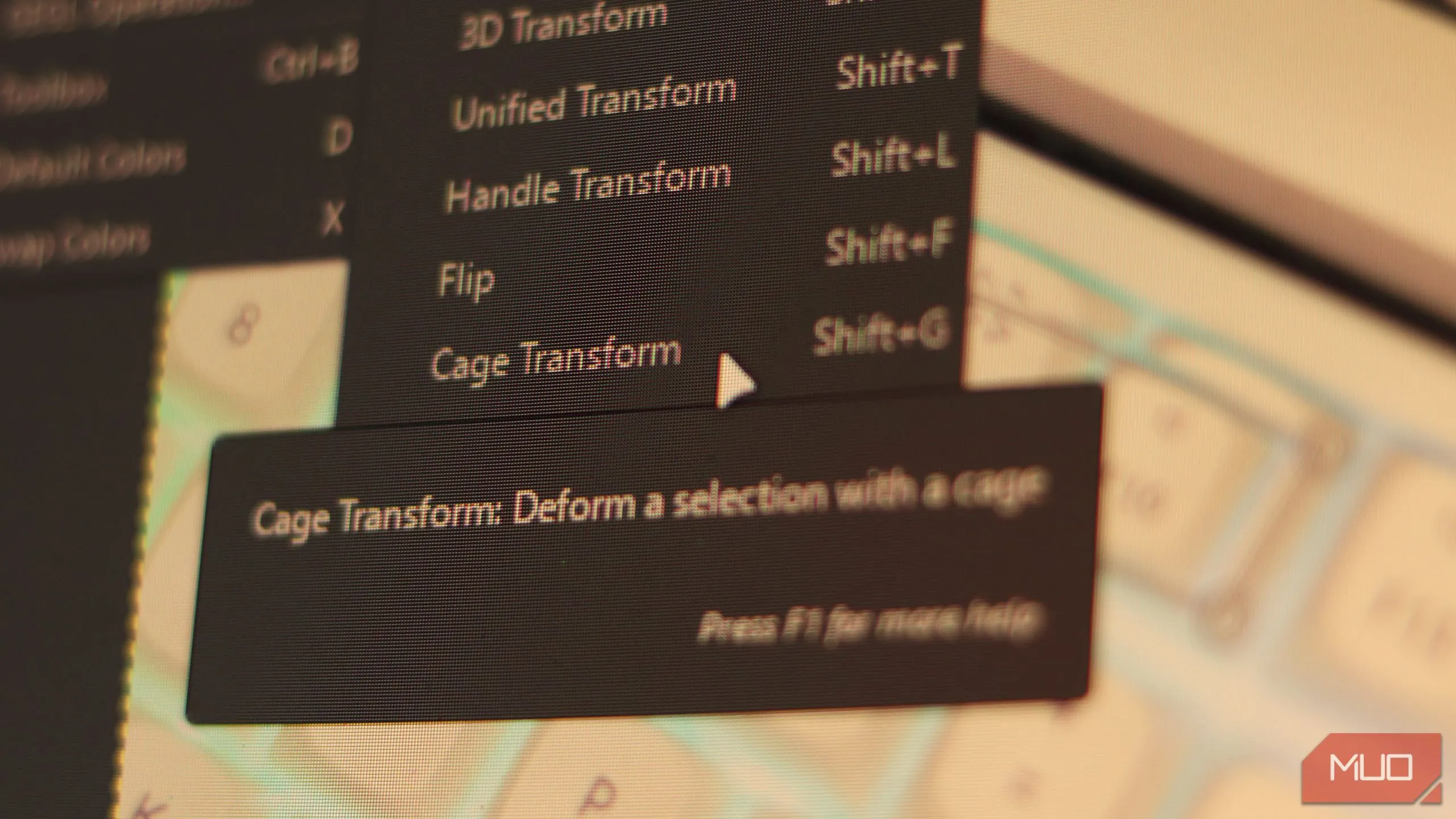 Công cụ Cage Transform trong GIMP đang được sử dụng để biến dạng ảnh
