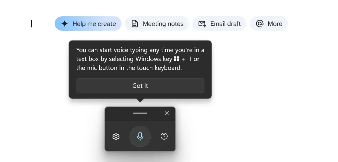 Công cụ gõ giọng nói Windows đang hoạt động trên Google Docs