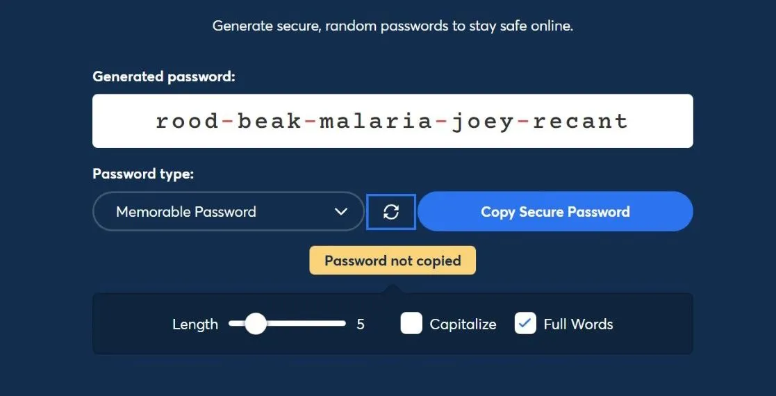 Công cụ tạo cụm mật khẩu ngẫu nhiên của 1Password
