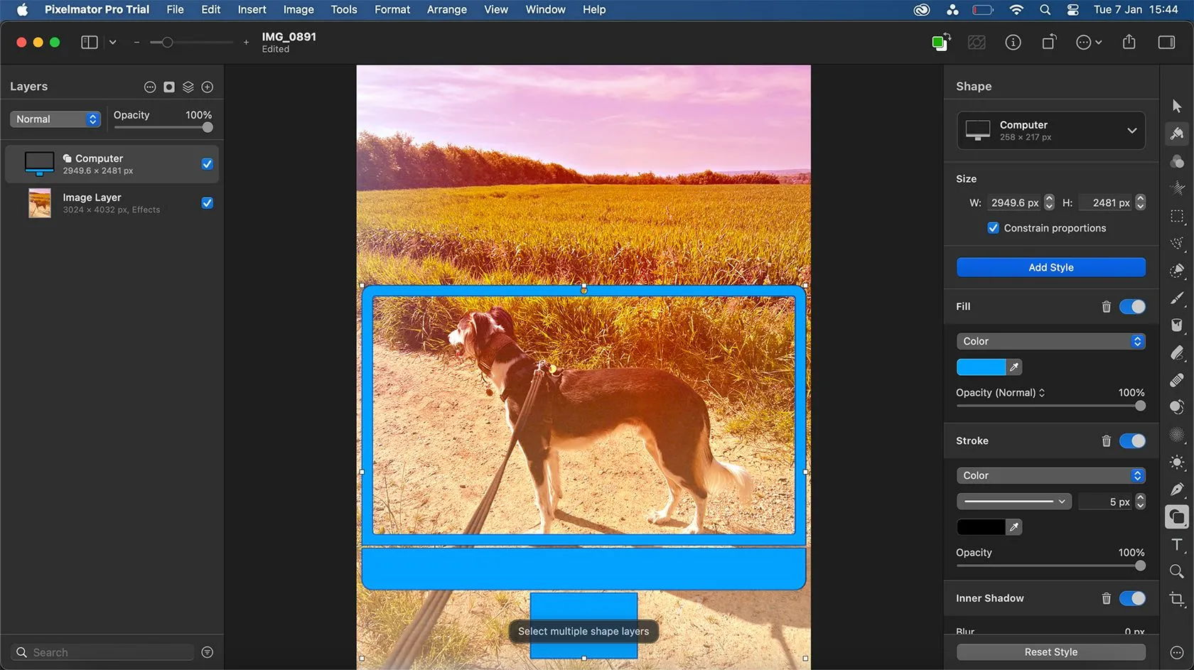 Công cụ tạo hình Shape Tools trong Pixelmator Pro với hỗ trợ vector