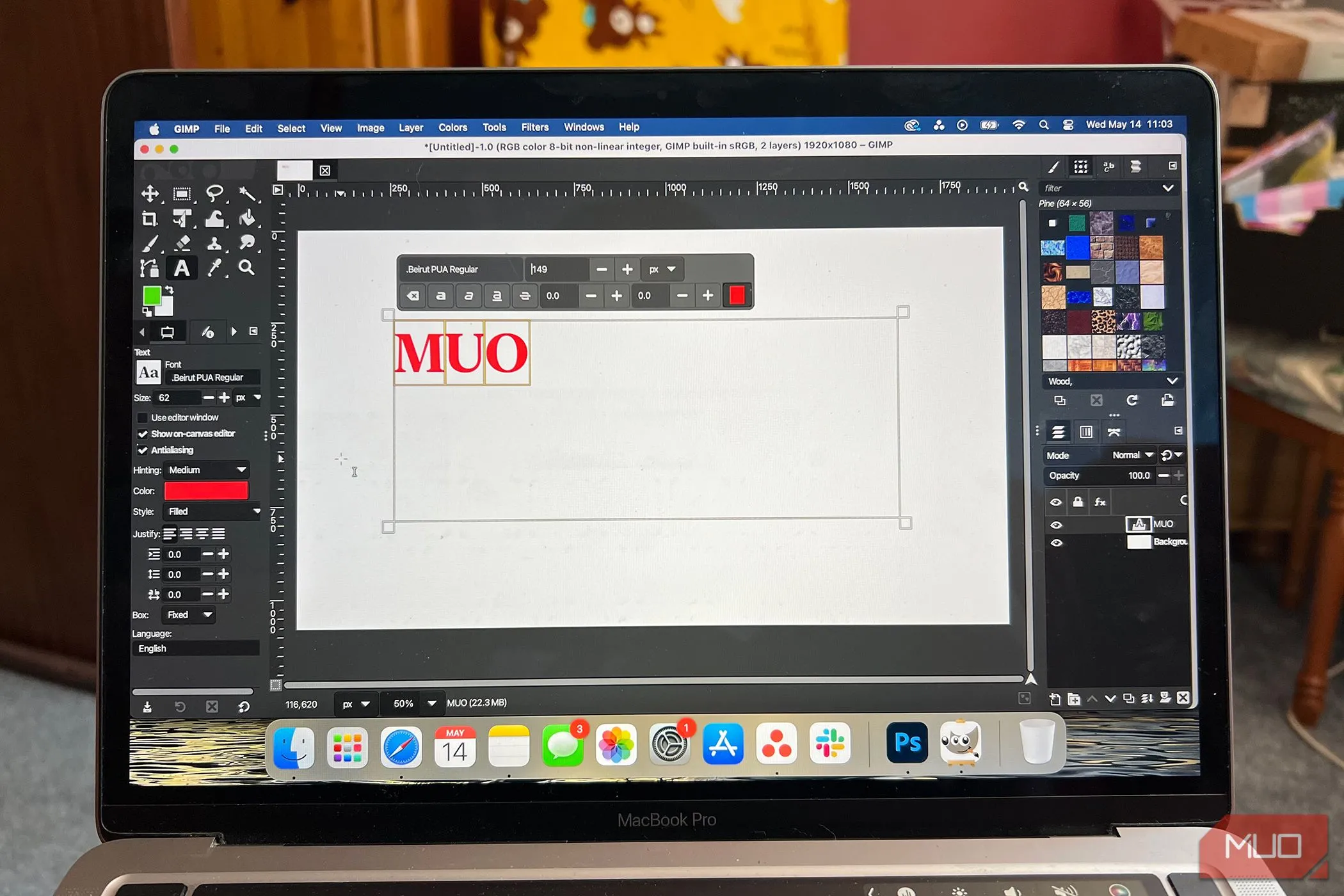 Công cụ văn bản trong GIMP cho phép chỉnh sửa trực tiếp với hiệu ứng