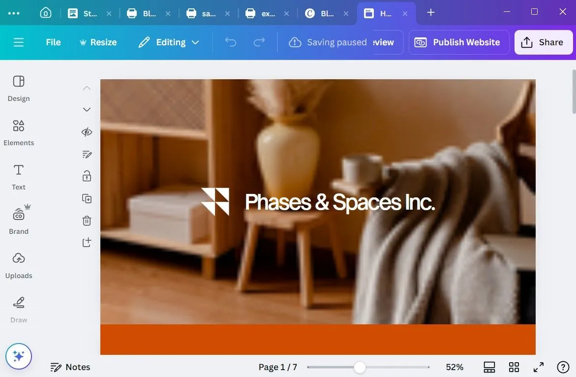 Công cụ xây dựng trang web trong ứng dụng Canva dành cho máy tính để bàn