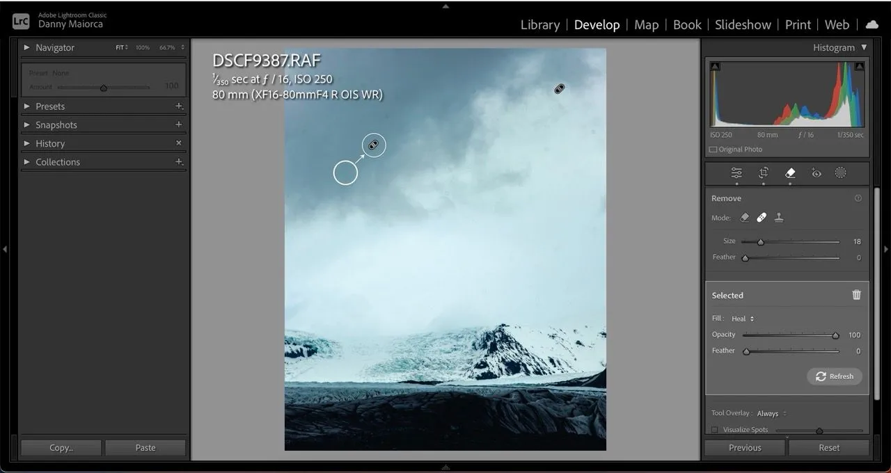 Công cụ Xóa Điểm Ảnh (Spot Removal) trong Lightroom giúp loại bỏ các khuyết điểm trên ảnh