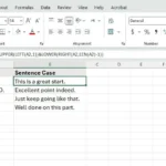 Công thức phức tạp để chuyển đổi văn bản sang định dạng câu trong Excel.
