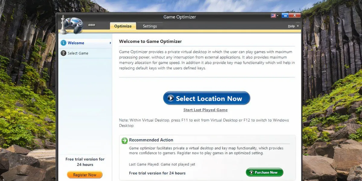 Cửa sổ Game Optimizer trong Advanced System Optimizer