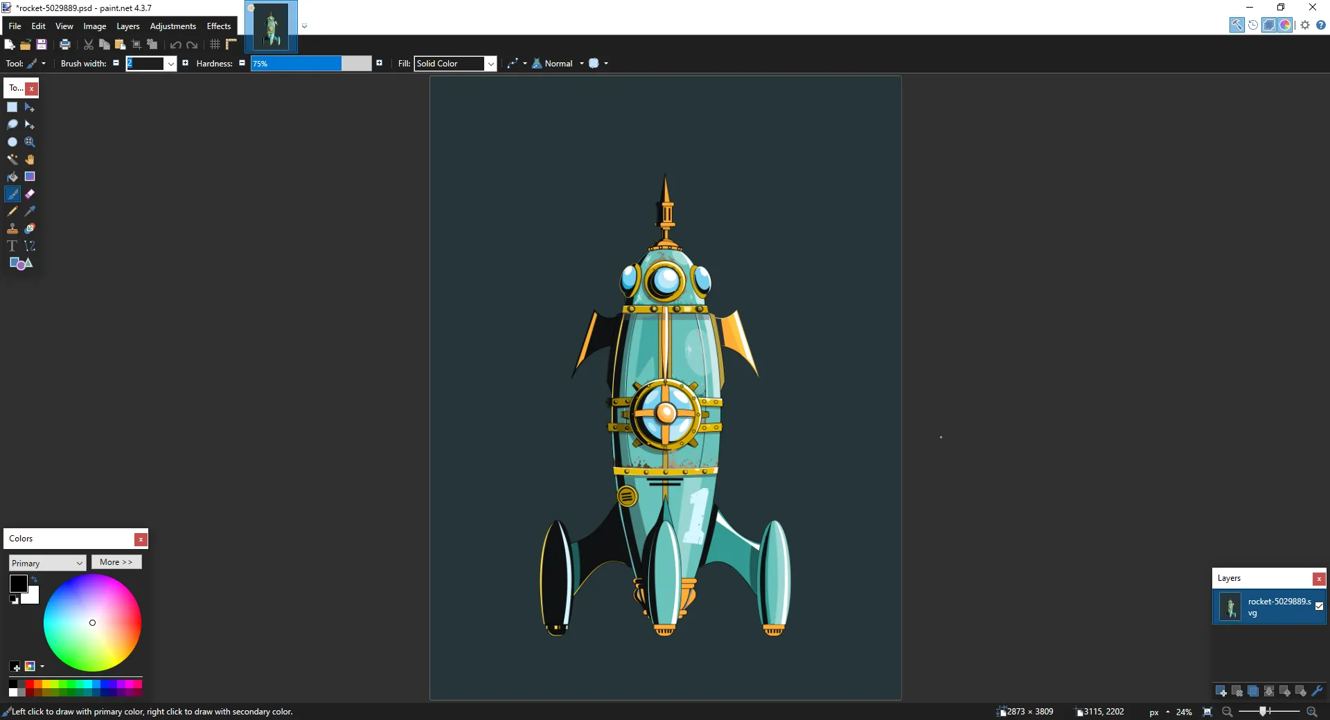 Cửa sổ Paint.NET hiển thị một file PSD đã được mở, minh họa khả năng đọc định dạng Photoshop
