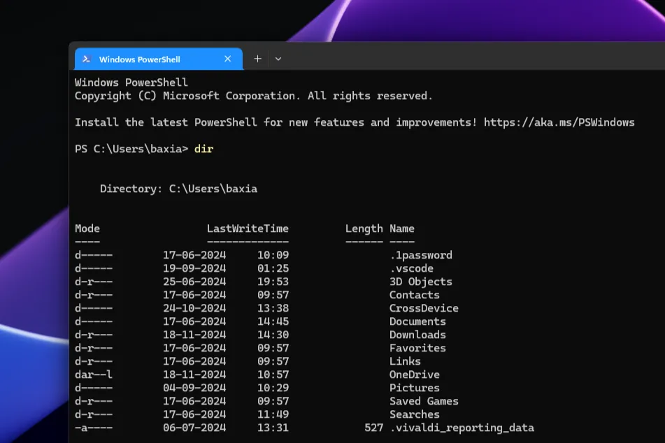 Cửa sổ Windows PowerShell trên Windows 11 với các lệnh tự động hóa