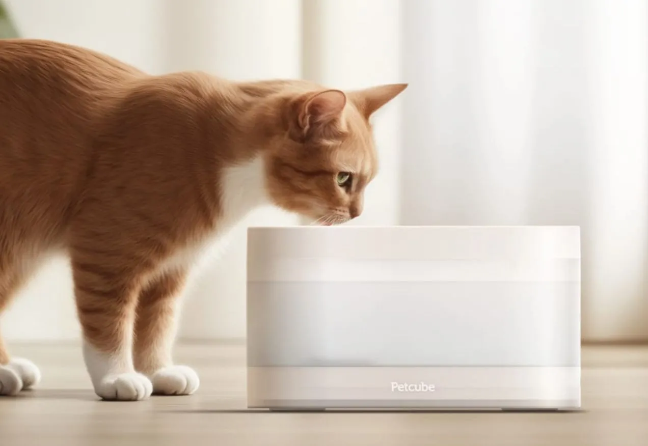 Đài phun nước lọc Petcube cho thú cưng với hệ thống lọc tiên tiến.