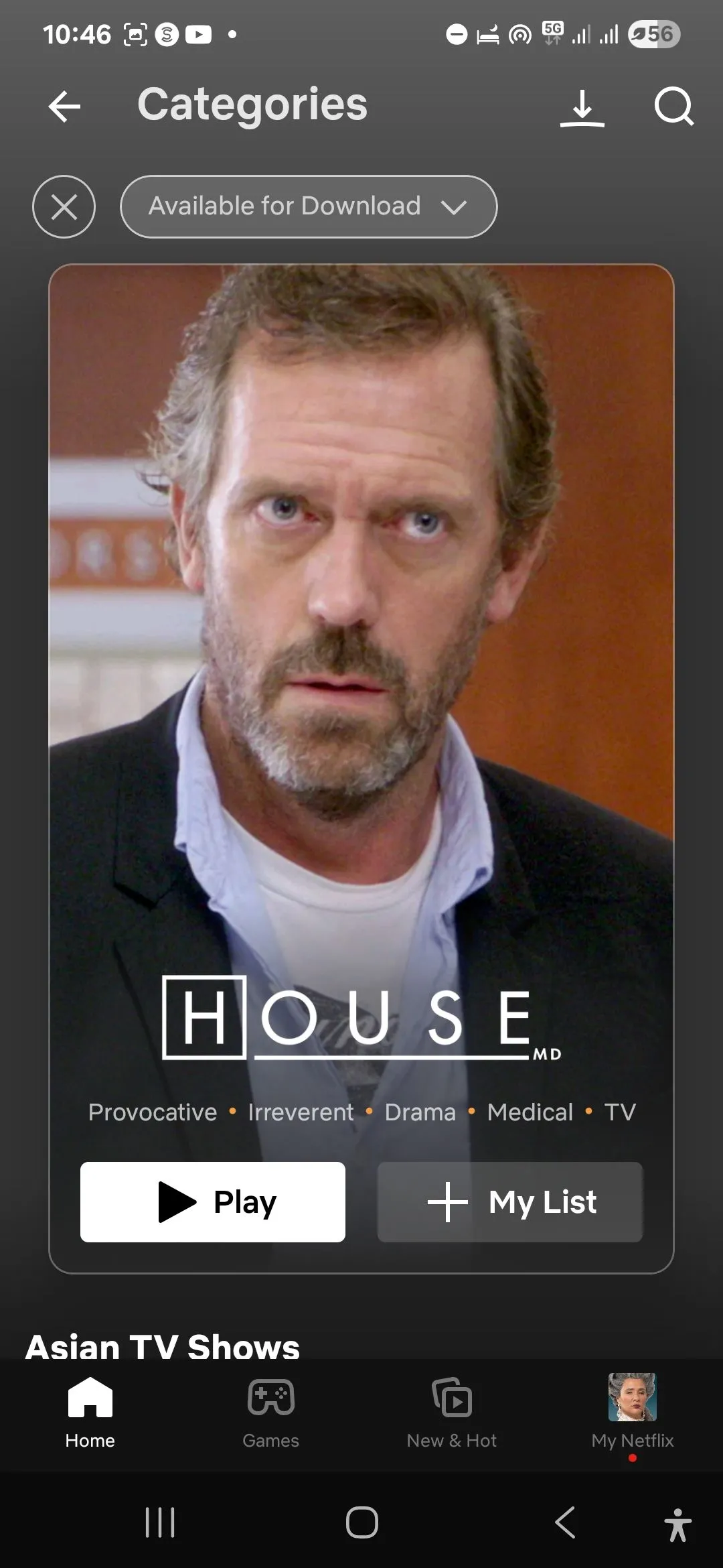Danh mục phim đã tải về trên Netflix Android