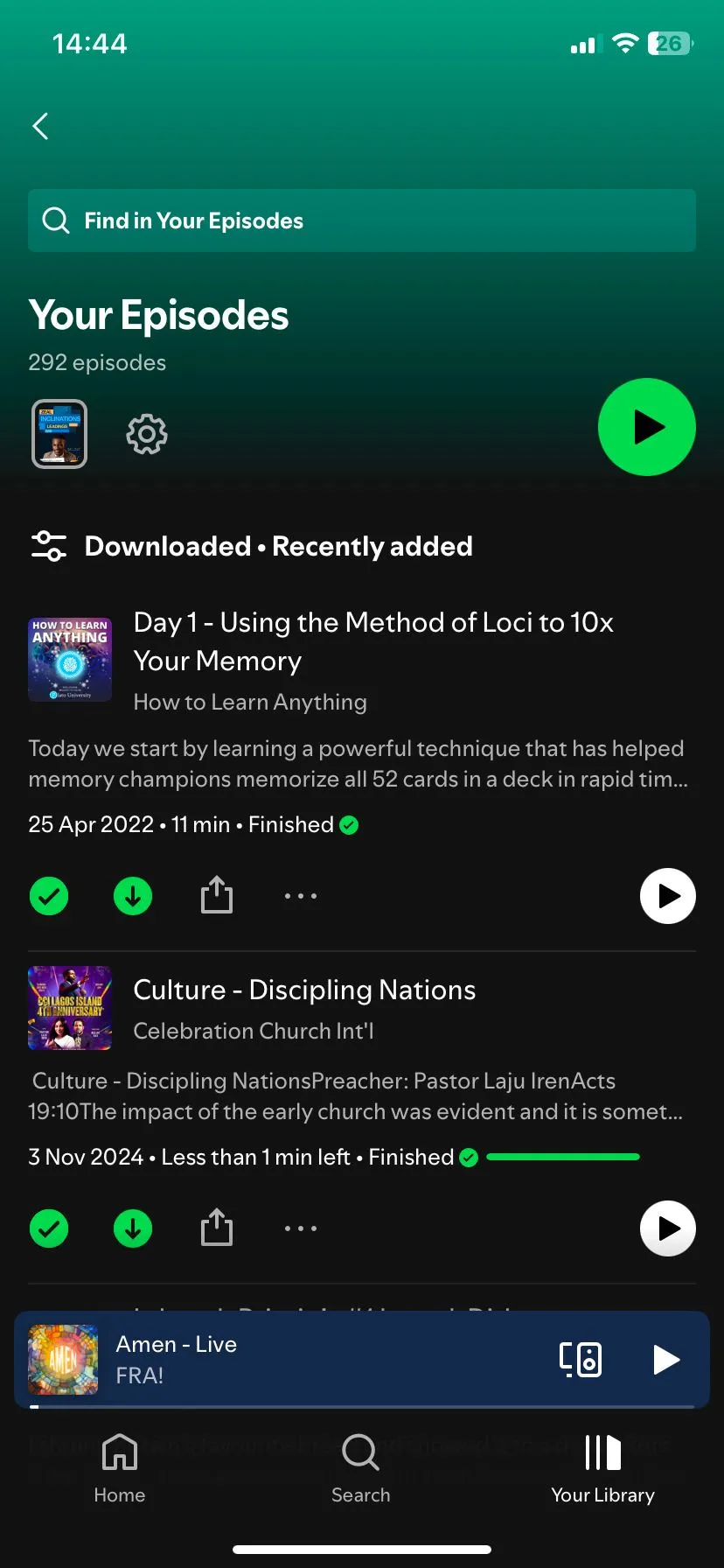Danh sách các podcast đã tải về trong Spotify để nghe offline