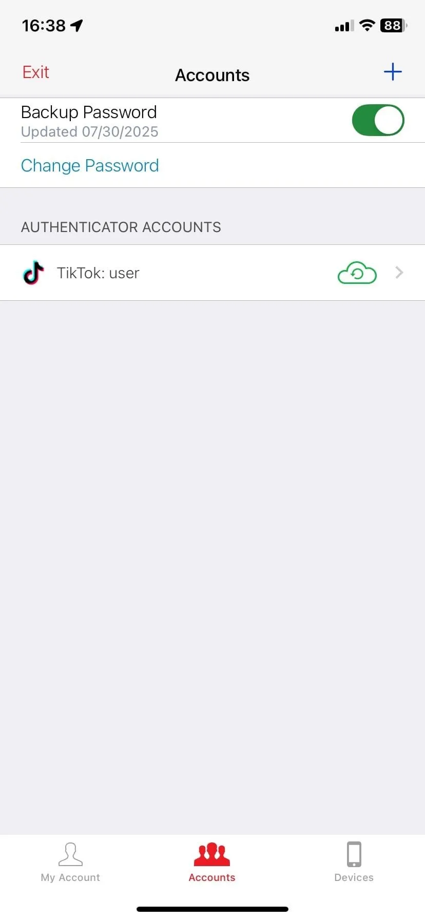 Danh sách các tài khoản đã thêm vào ứng dụng Authy để tạo mã 2FA.