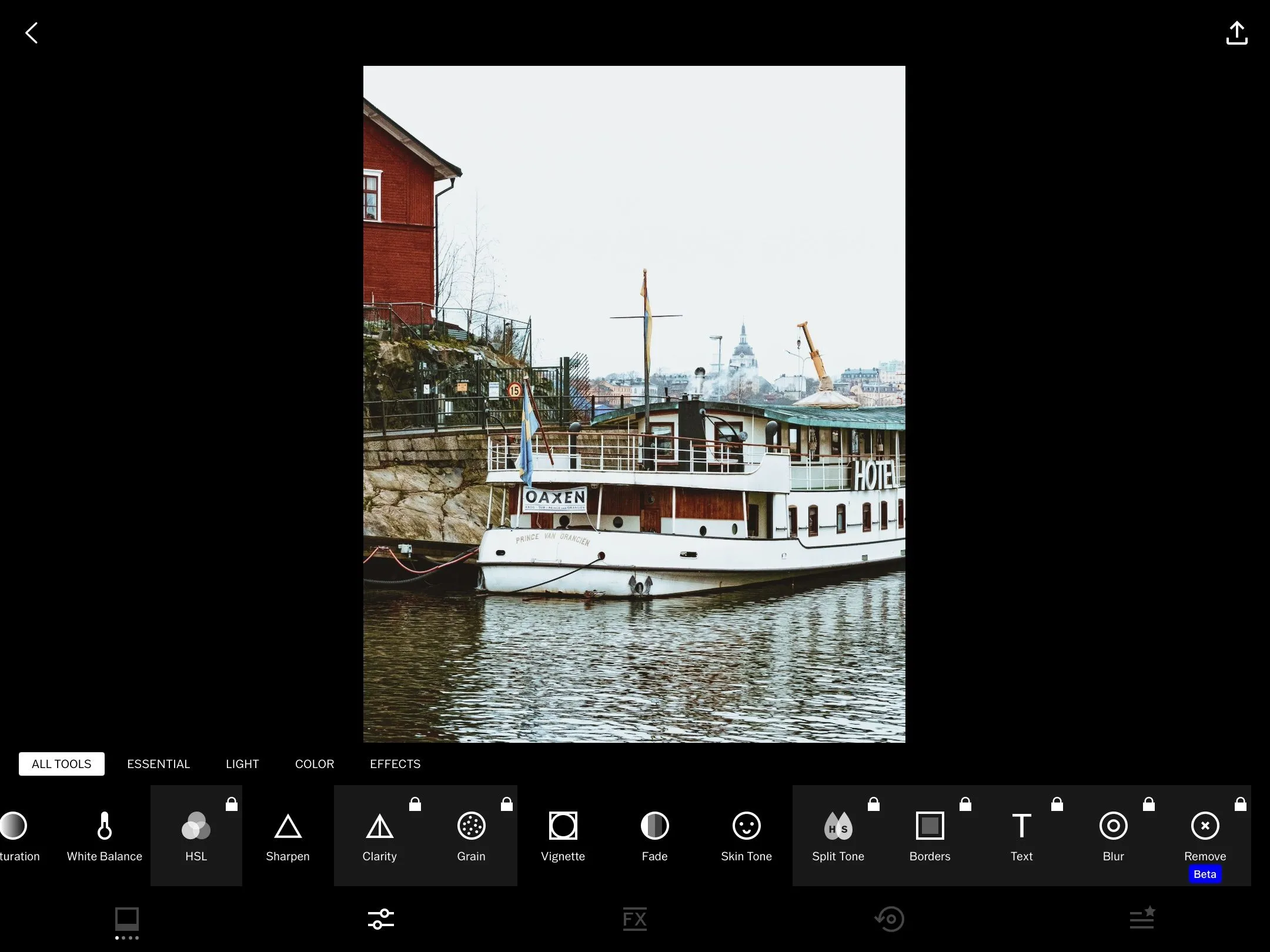 Danh sách các tính năng chỉnh sửa ảnh trong ứng dụng VSCO dành cho iPad