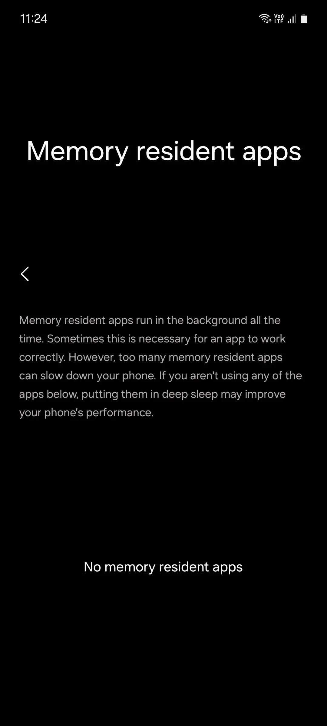 Danh sách ứng dụng chạy nền trong menu Bộ nhớ trên Samsung