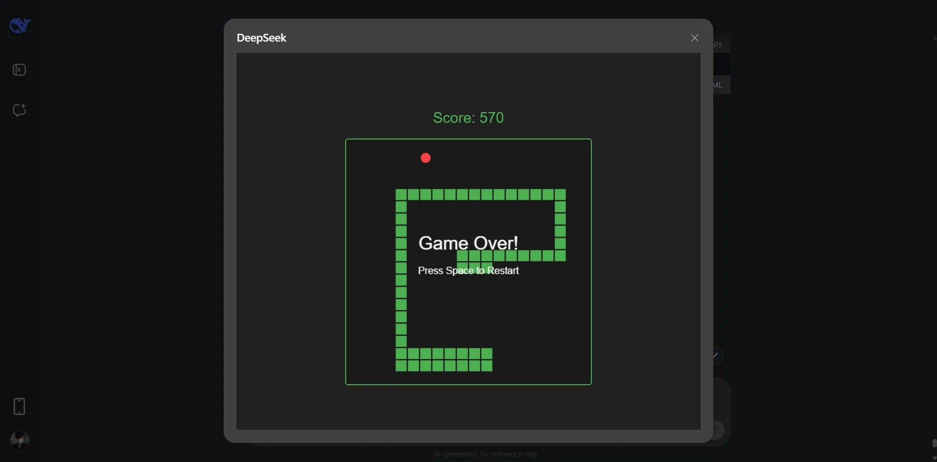 DeepSeek tạo và gỡ lỗi mã nguồn game Rắn bằng HTML, CSS, JavaScript