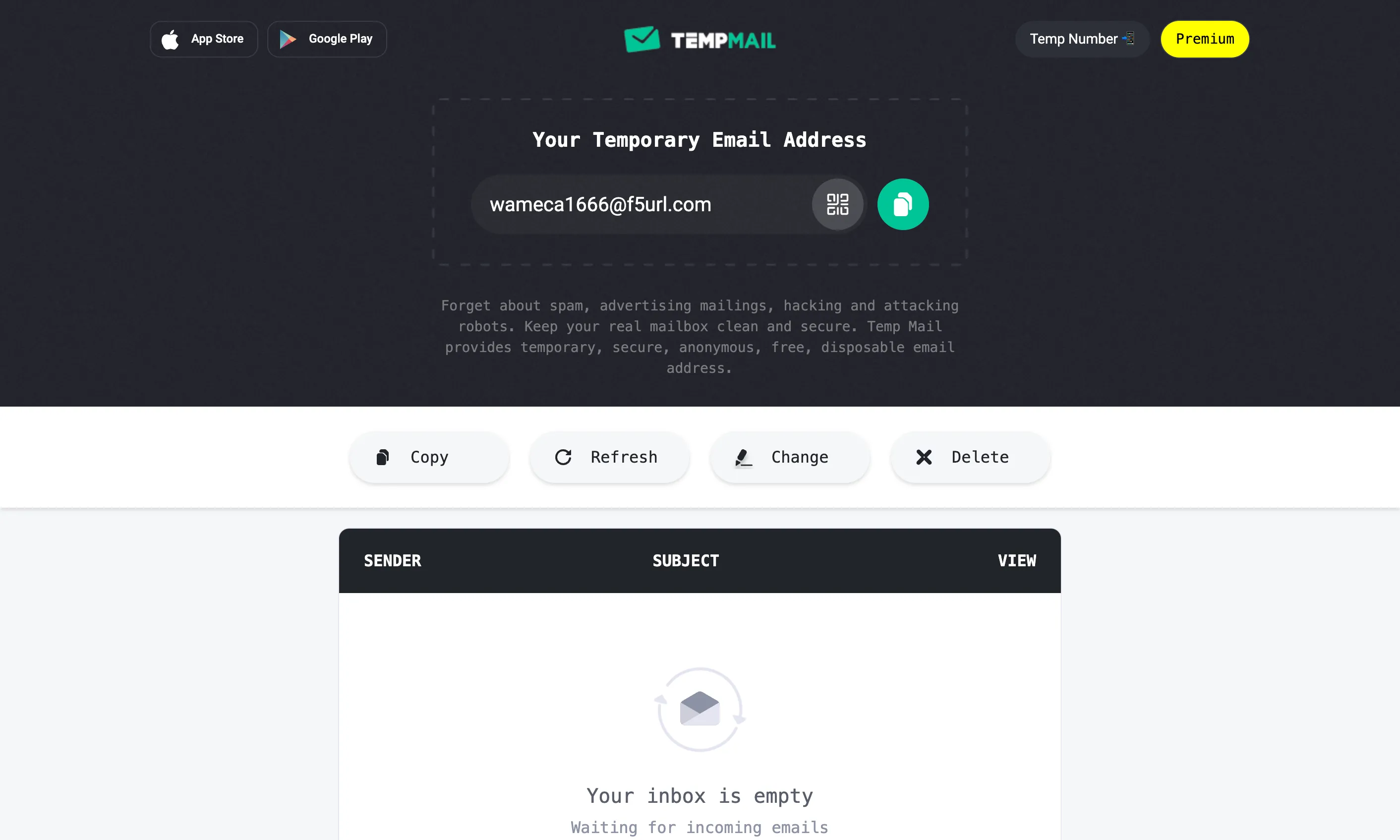 Địa chỉ email tạm thời của dịch vụ Temp Mail