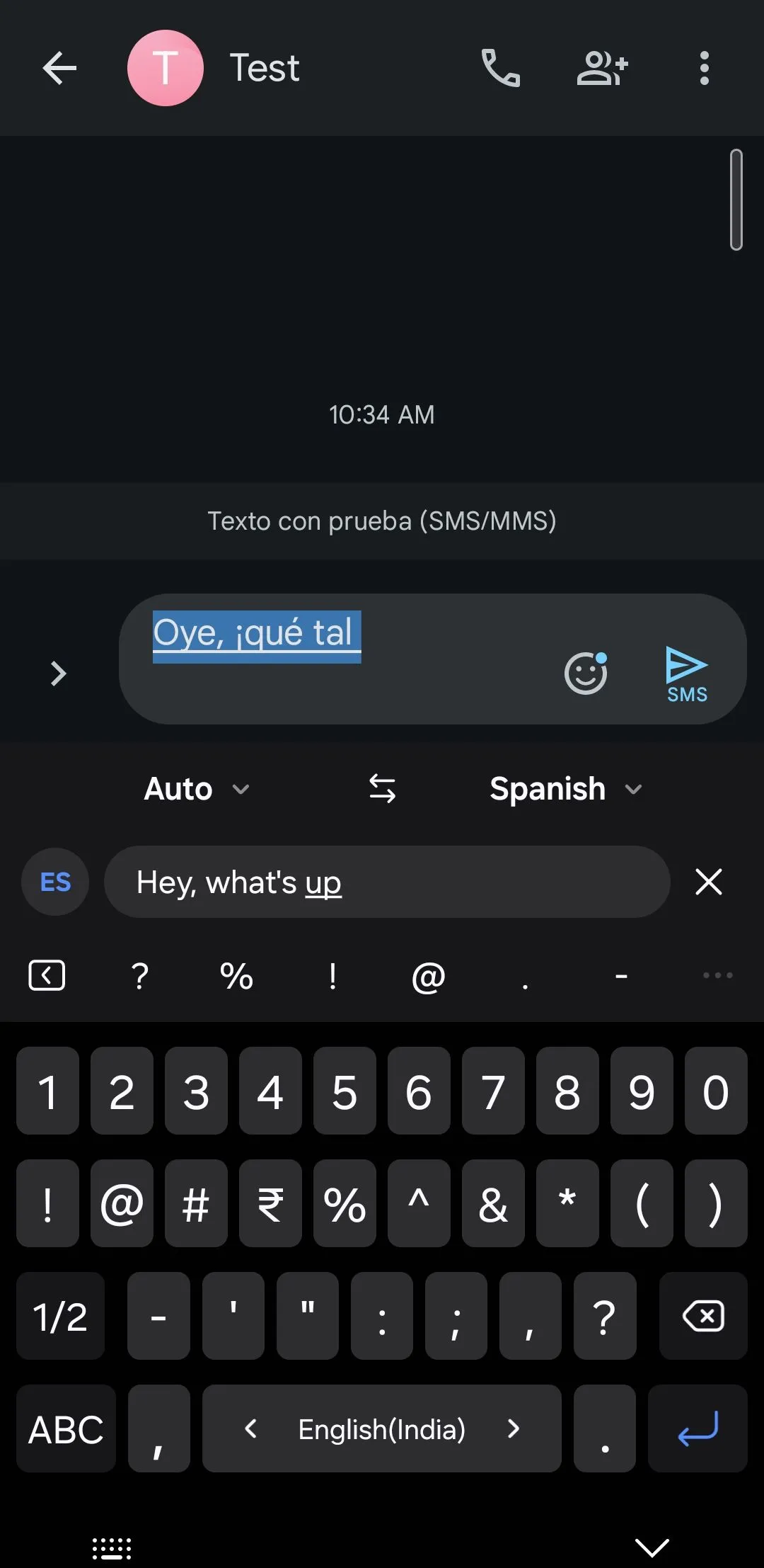 Dịch thuật tức thì từ tiếng Anh sang tiếng Tây Ban Nha bằng tính năng Chat Translation của Galaxy AI