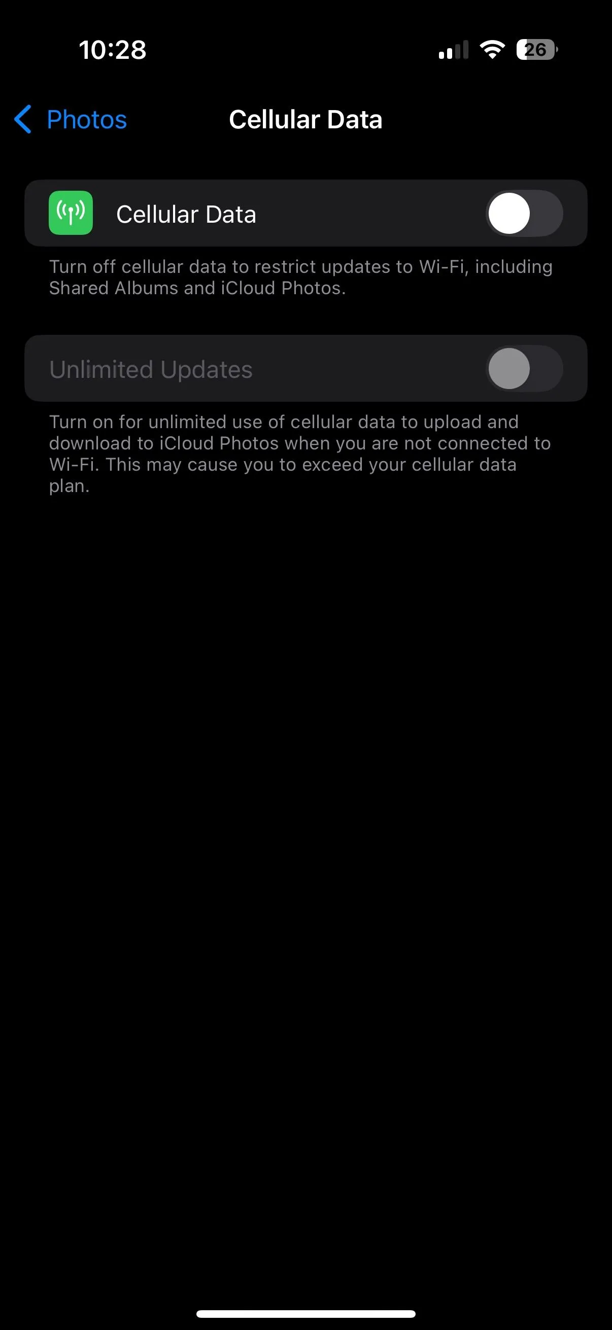 Đồng bộ ảnh iCloud qua dữ liệu di động trên iPhone