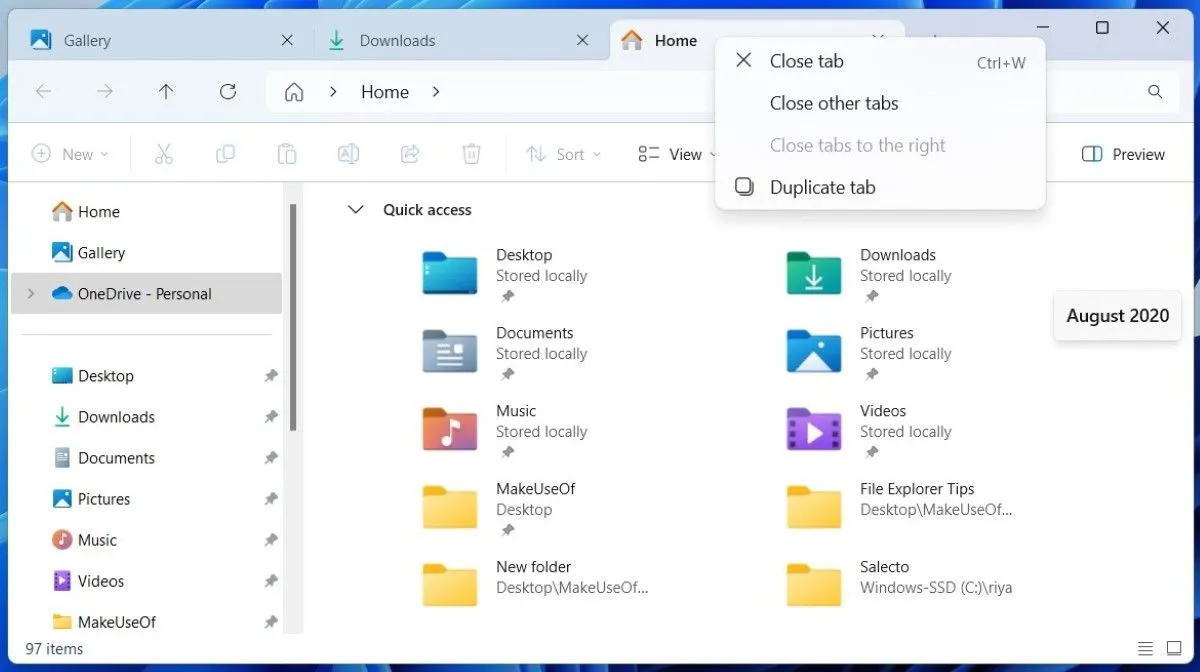 File Explorer của Windows 11 hiển thị các tab