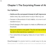 Ghi chú sách Atomic Habits trên Logseq với các đoạn highlight và ý chính